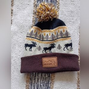 Crested Butte Moose Pom Beanie - Brown, Cream & Black
